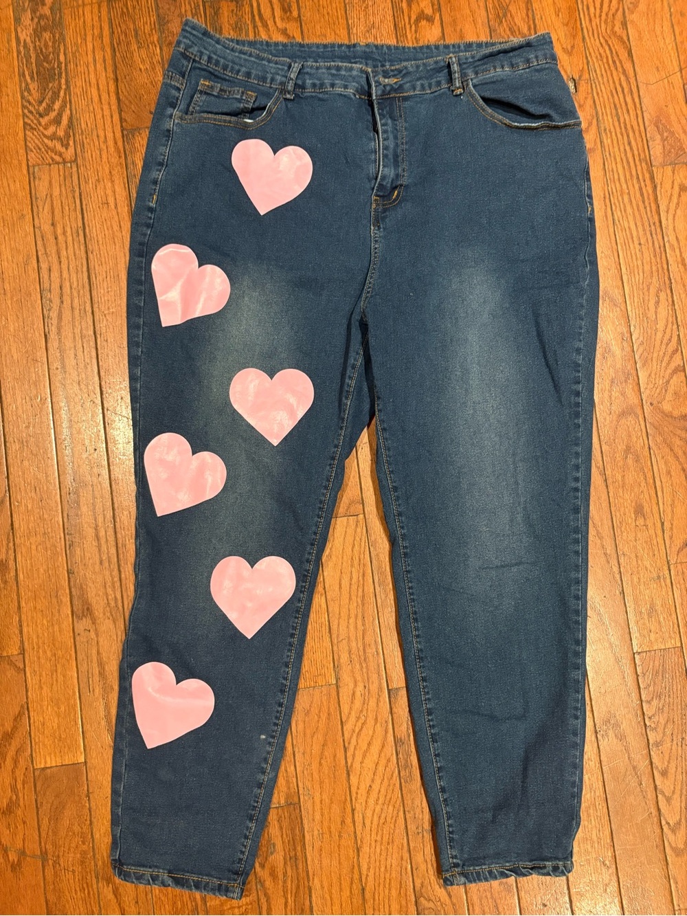 Dark Blue Women’s Jeans with Pink Heart Accents